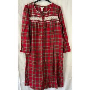 Croft And Barrow Woman’s Cotton Red Plaid Flannel Long Sleeve Nightgown Size L